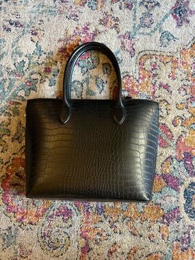 H&M Classic Black Croc-Embossed Tote Bag